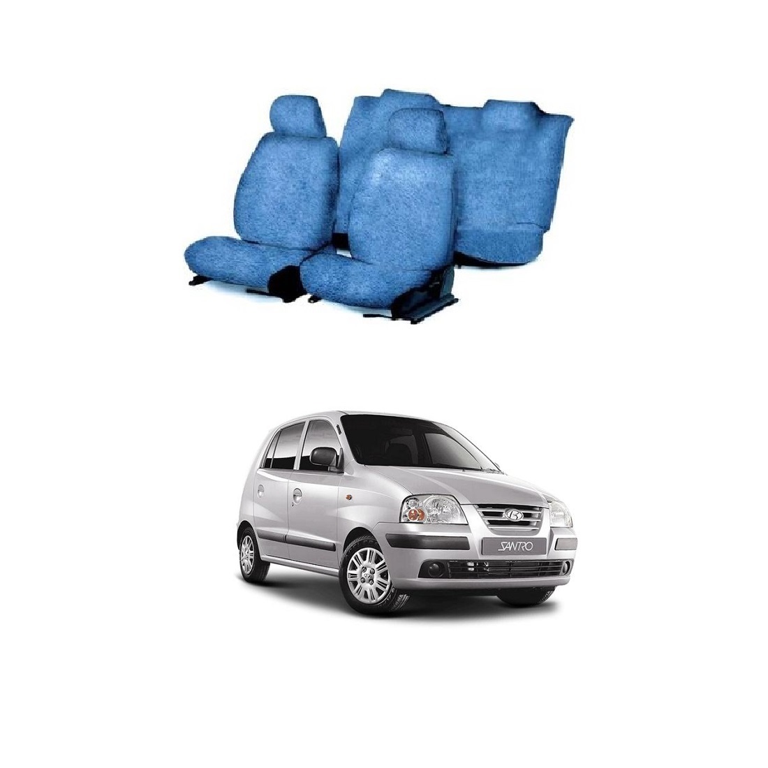 Cotton Towel Car Seat Cover for Hyundai Santro (Blue)